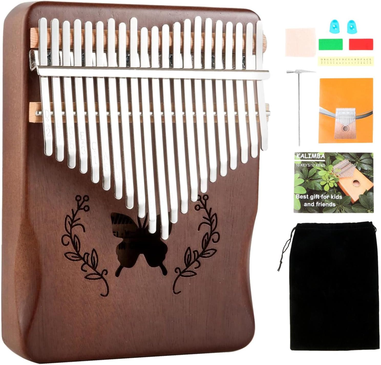 A Musical Instrument With Keys - Kalimba 21 Tasten Daumenklavier, Natürliches Mahagoni-Massivholz